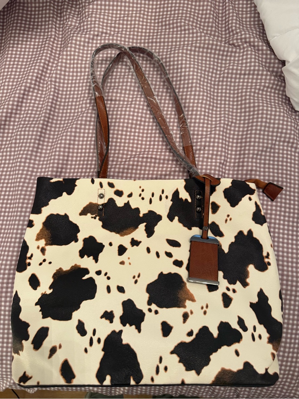 NWOT Cow Print Tote Bag with Crossbody Strap